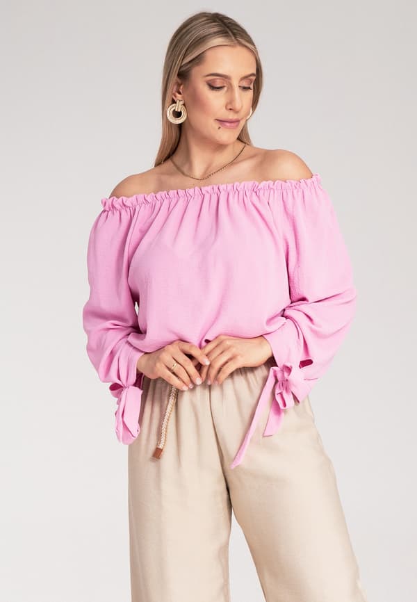 Spansk bluse - Langærmet bluse - Boho bluse - Lyserød bluse M1133 r. Universal