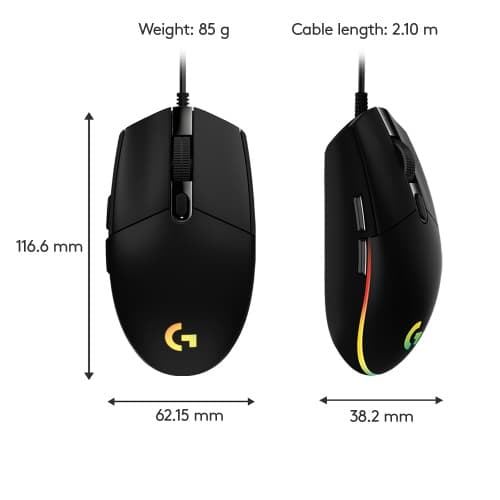 Logitech G203 Lightsync Kablet Gamingmus USB-A, 8000 DPI, Sort