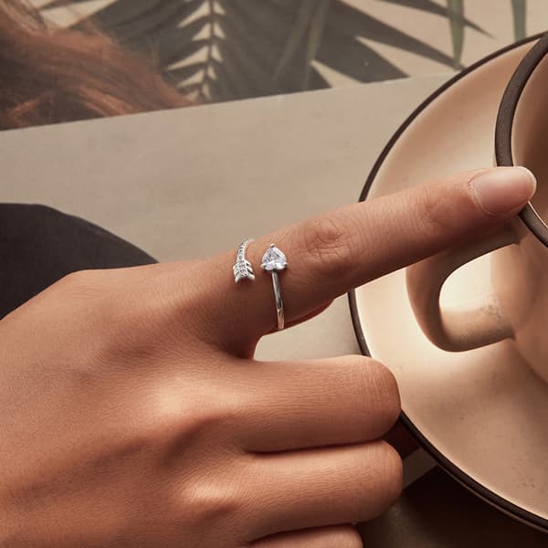 Sølvring Justerbar Hjerte Pil Hjerte Ring Sølv 925