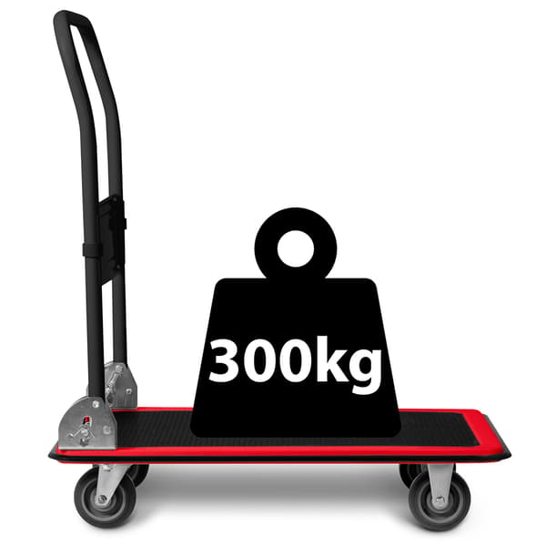 HM-506 sort og rød platformstransportvogn