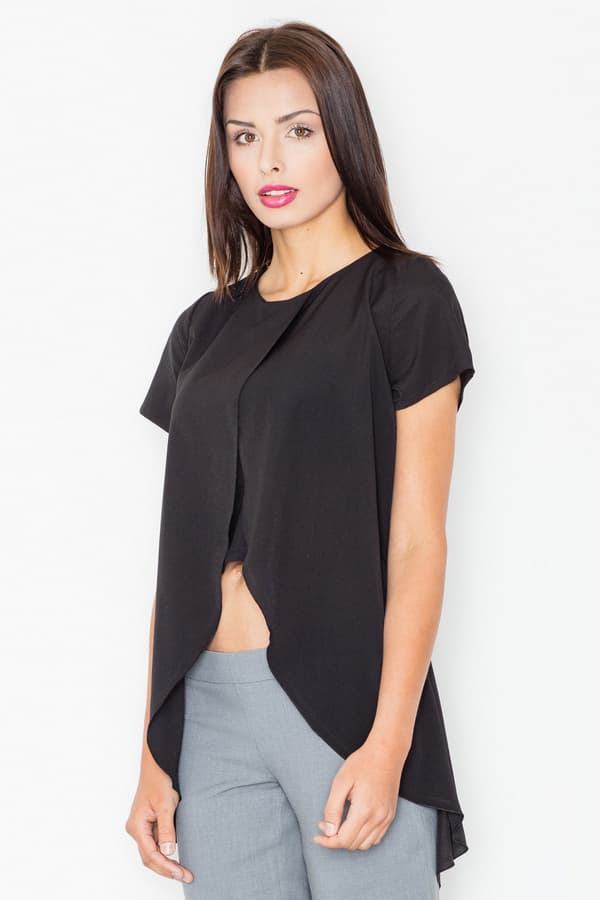 Asymmetrisk bluse med udskæring foran, sort, størrelse M