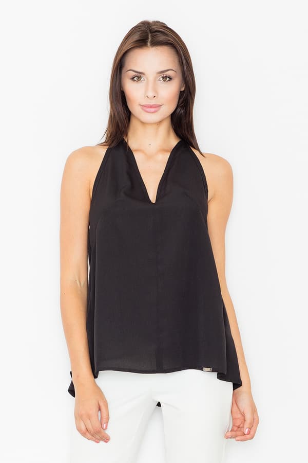 Bluse med åben ryg - V-hals sort XL