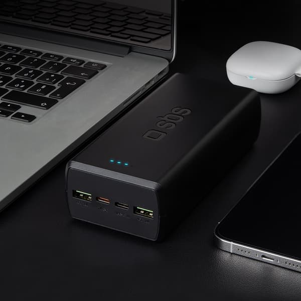 Powerbank 30000 mAh USB-C USB-A - sort