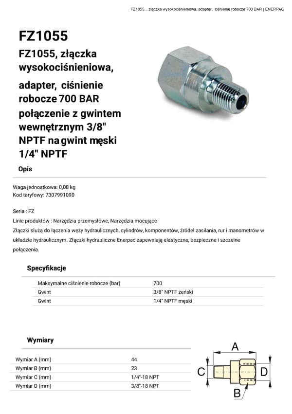 FZ1055 3/8"NPTF/1/4"NPTF ENERPAC-adapter