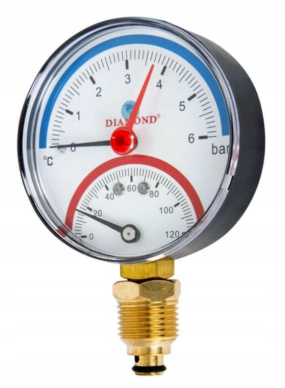 Termometer 1/2 tommer diameter 80 mm 0-120 0-6 bar vertikal