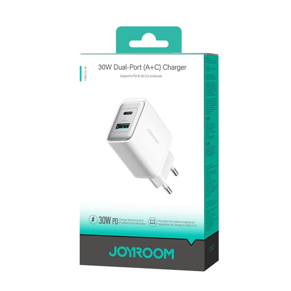 USB-C - USB-A 30W PD-väggladdare - Vit