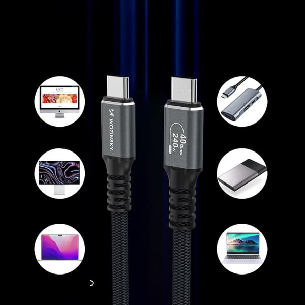 Thunderbolt 4 USB-C-kabel 240W 4K 1m - Sort