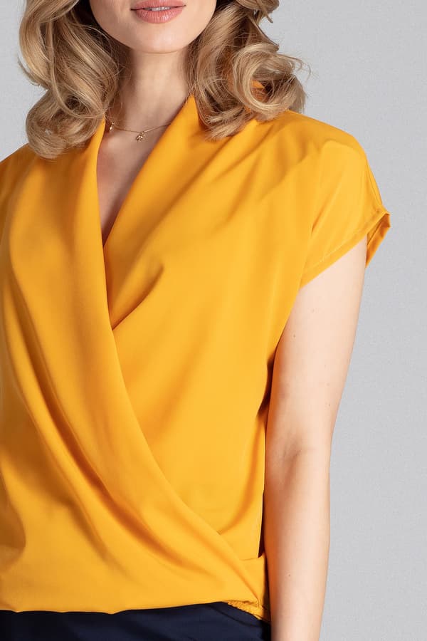 M652 elegant V-ringad kortärmad blus senapsgrå storlek S