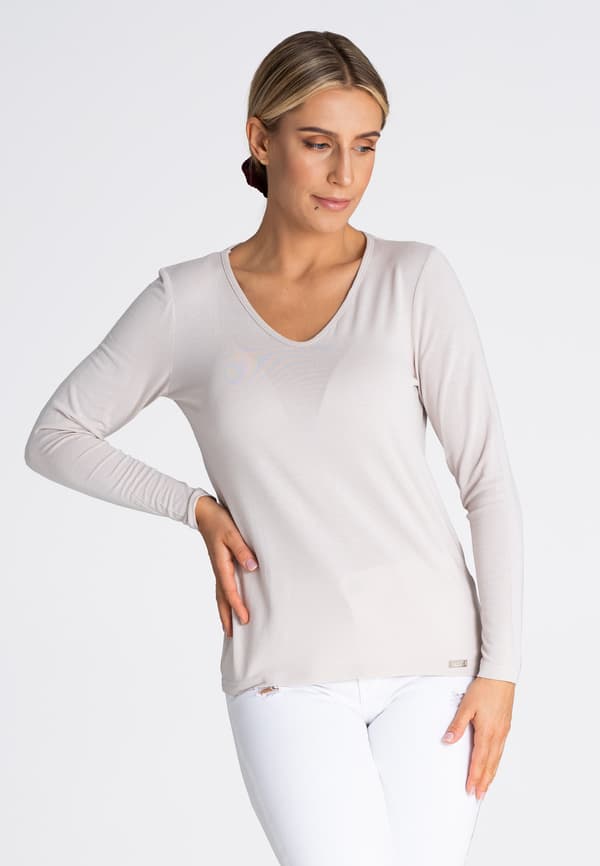 Damblus langærmet bluse beige størrelse S