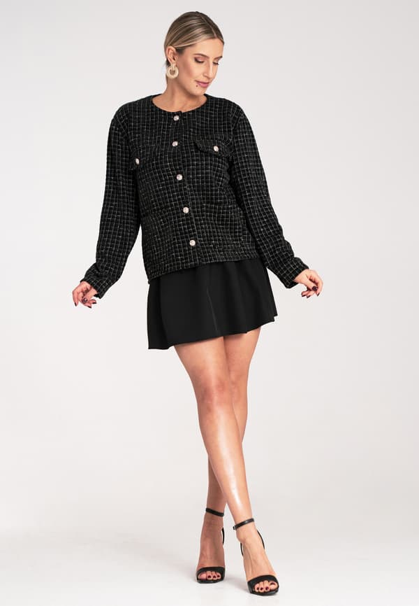 Chanel tweedjacka - rutiget jacka sort størrelse S/M