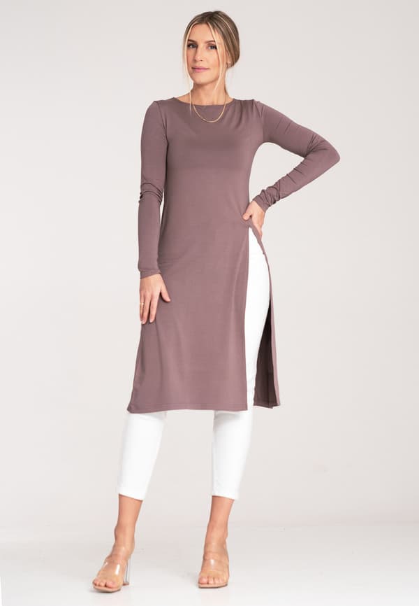 Lang damebluse - Langærmet bluse - brun bluse M1075 størrelse S