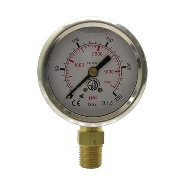 Manometer, 0-250 bar, diameter 40 mm, rostfritt stål