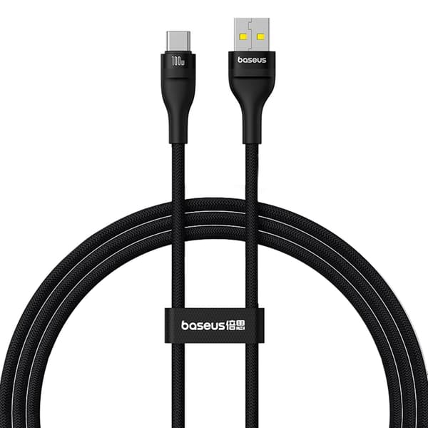 Flash 2 USB-A - USB-C 100W 1m Holdbart Kabel - Sort