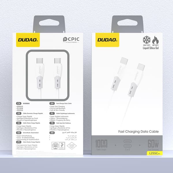 Silikonflätad kabel USB-C L25SC 60W 1m - Vit