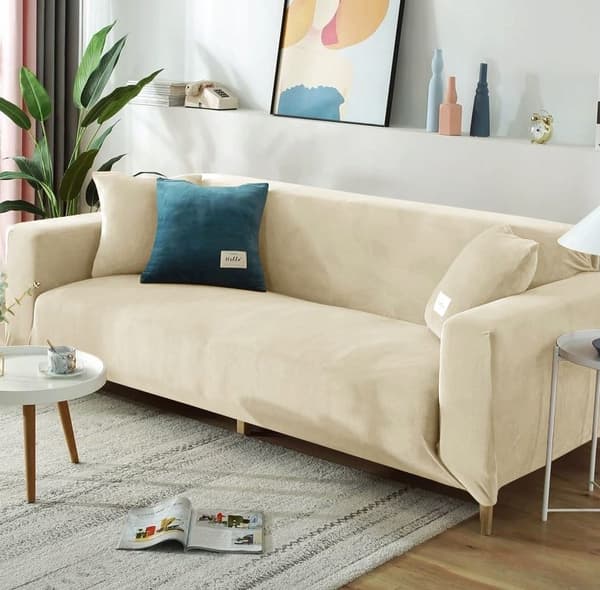 Överdrag för hörnsoffa 3-sits krämsammet