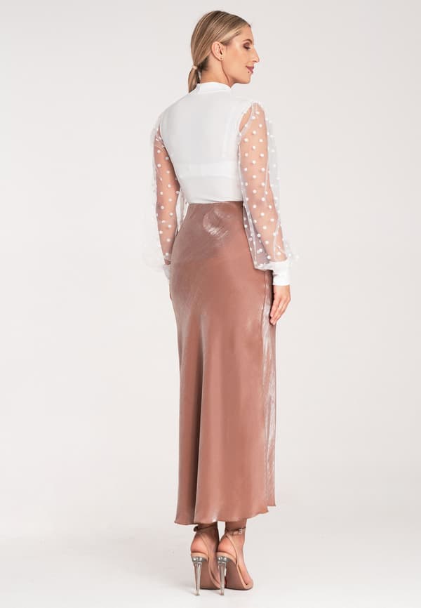 Satinkjol med midikrage beige S/M M1084