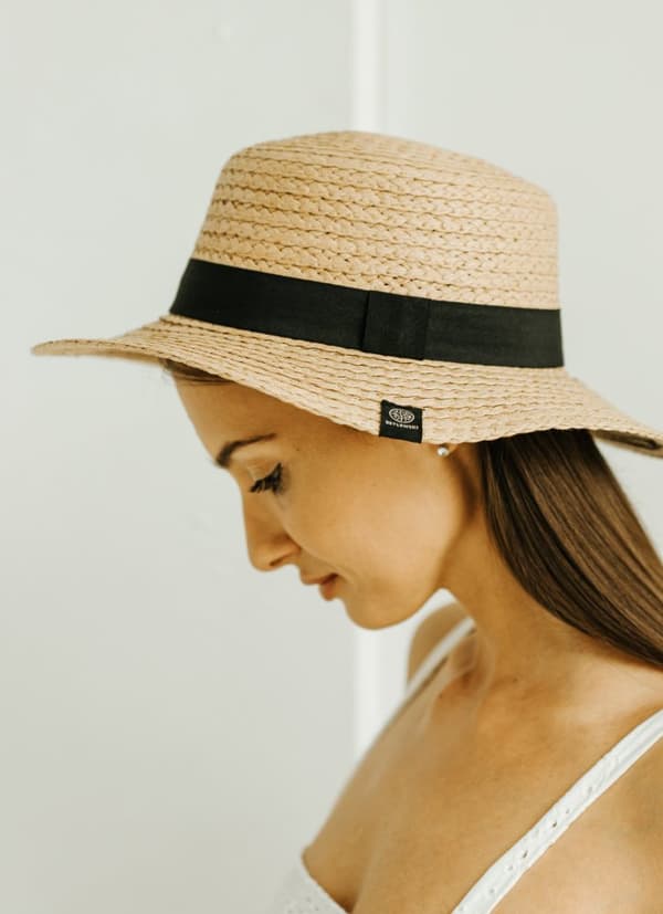 BSK-02 BEIGE PANAMA raffia strandhat