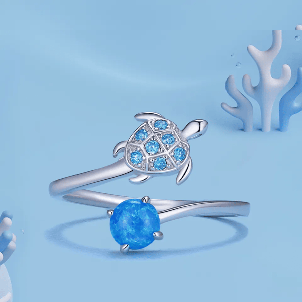 Anillo de tortuga ajustable de plata de ley 925 Trusky