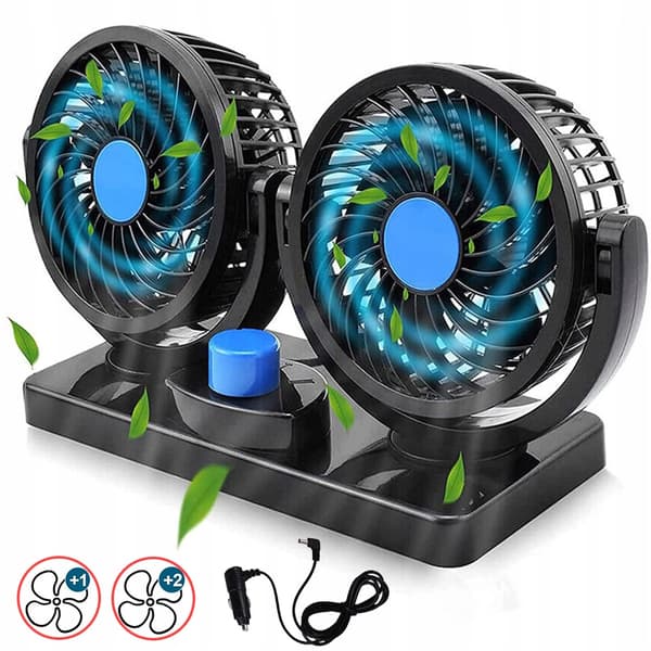 Bilventilator Dobbelt roterende ventilator til biler Kraftig 360° USB
