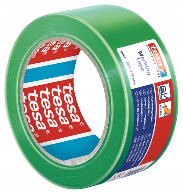 TESA PROFESSIONAL Vihreä PVC-varoitusteippi, vahva, 33 m x 50 mm x 4
