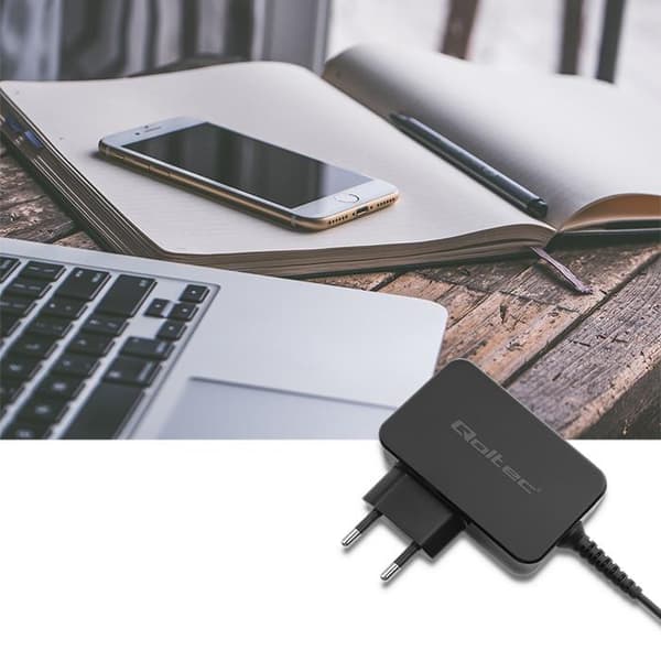 Qoltec 65 W Seinälaturi | 5–20 V | 3–3,25 A | USB Type-C | PD | Musta