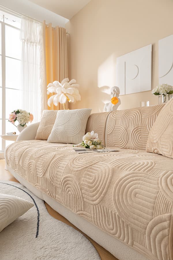 Sofakast og -skydd 90x210 cm beige med konveks mønster