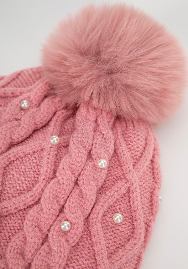 Wittchen Dammössa med pompom och pärlor i rosa viskos