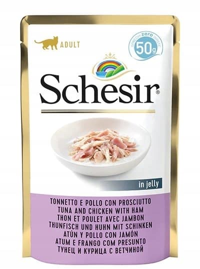 SCHESIR Tun, Kylling og Skinke vådfoderpose til enkeltretter 24 x 50 g