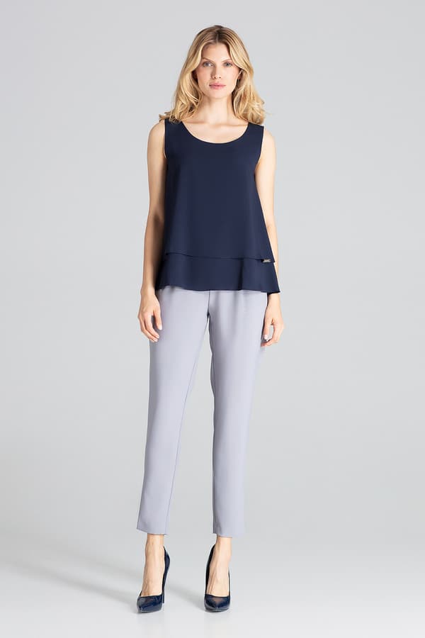 Elegant ærmeløs bluse - marinblå M679 størrelse S