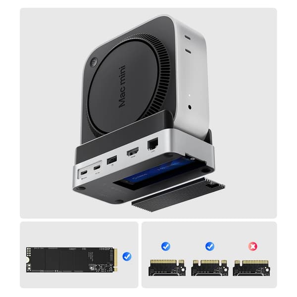 10-i-1 dockingstation til Mac mini M.2 USB-C USB-A HDMI RJ45 SD/TF - Sølv