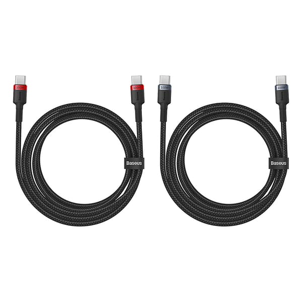 2x Cafule USB-C - USB-C 100W 1m -kaapeli - punamusta ja mustaharmaa