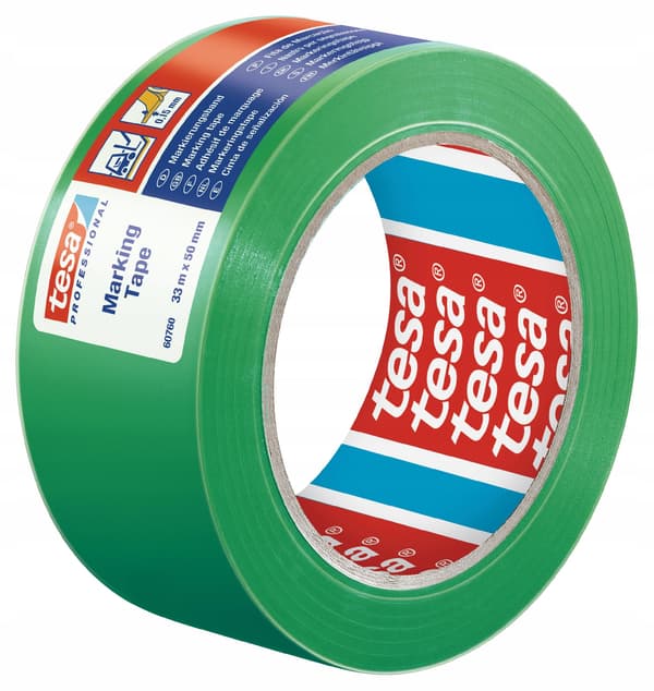 TESA PROFESSIONAL Vihreä PVC-varoitusteippi, vahva, 33 m x 50 mm x 2