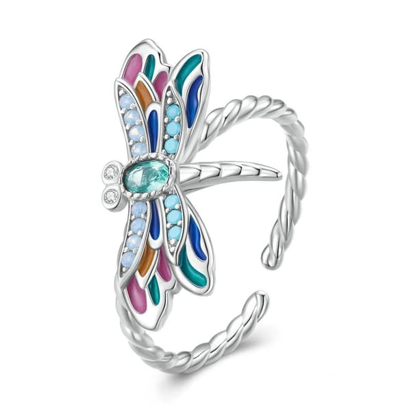 Silvertrollslända Ring Justerbar S925 Silver