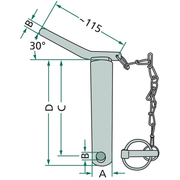 Bundledsstift kat. 2 diameter 28 mm længde 191 mm med kæde 12886