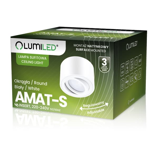 Väggmontering halogenspot rörlig rund vit 50mm AMAT-S LUMILED