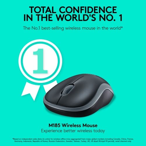 Logitech M185 trådløs mus, RF trådløs, 1000 DPI, sort/grå