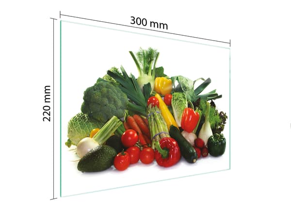 SKÄRBRÄDA I GLAS 30x22 GRÖNSAKER