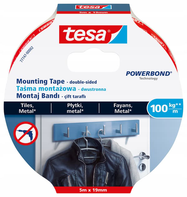 Dubbelhäftande tesa monteringstejp för kakel 5m x 19mm