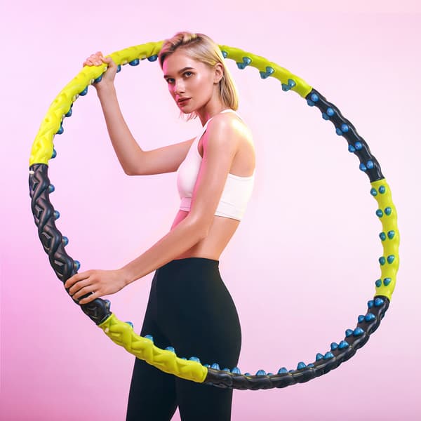 Hulahopring med massageknopper, foldbar - sort og gul