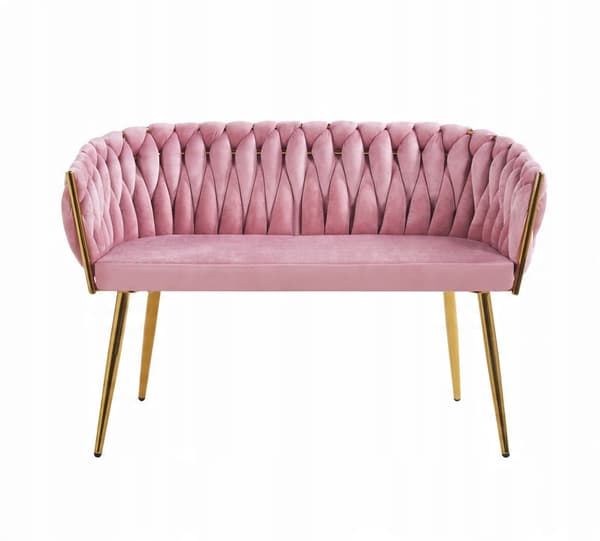 TVÅSITSIG ROSA Art DECO-soffa med sammanflätade GYLLENE BEN för VARDAGSRUM