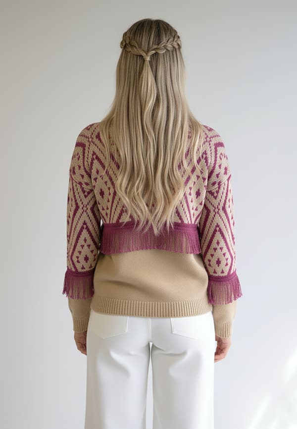 Boho-neule hapsuilla - Boho-neule - Beige neule M1265 koko S