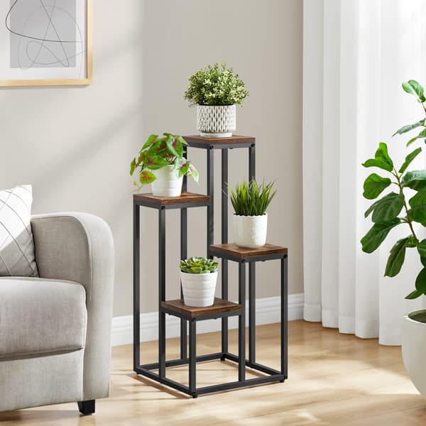 Blomsterstativ med 4 hylder - rustikt / sorte ben