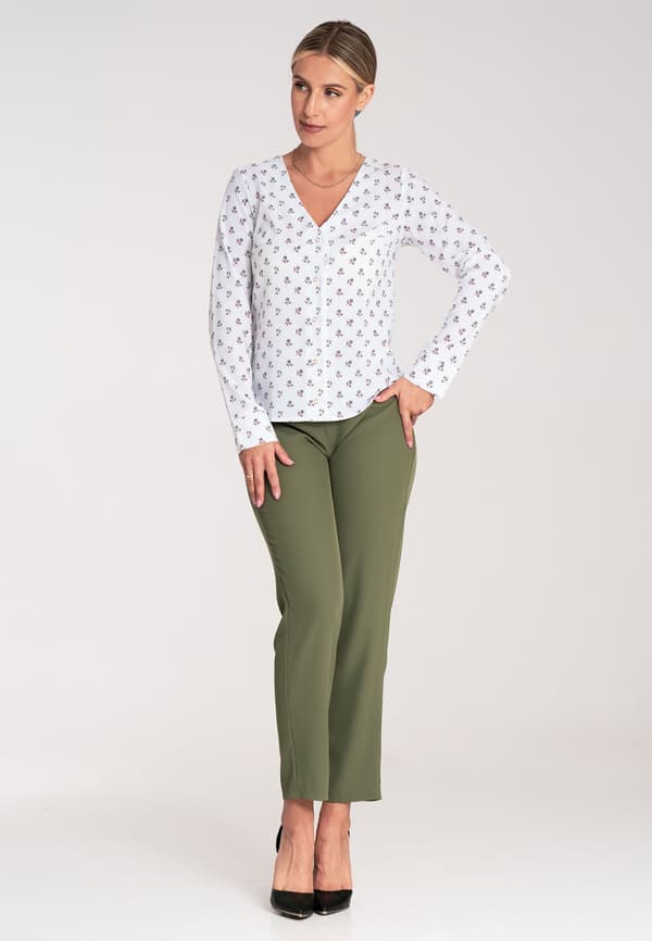 Elegant damblus - mønstret blomsterblus - størrelse S