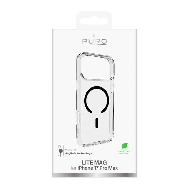 iPhone 17 Pro Max Lite Mag MagSafe-etui - Gennemsigtig sort ring