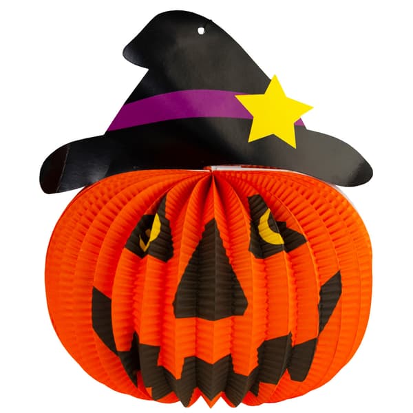 Halloweenhängande dekoration, papper, apelsin, pumpa, vikbart hänge, 25 cm