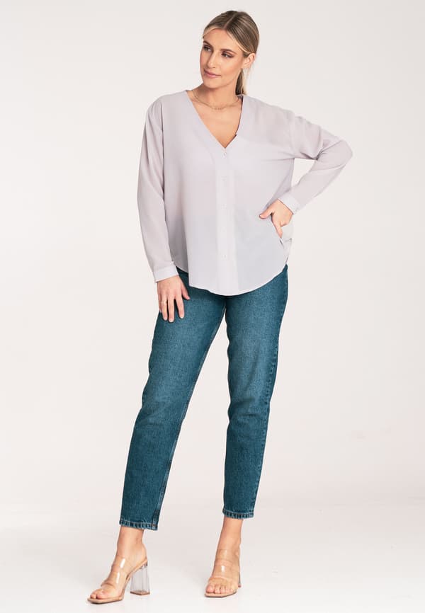 Dam sommerbluse - V-hals bluse - M1070 grå størrelse M