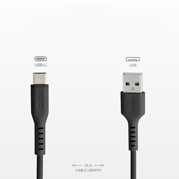 USB-A - USB-C-kabel 1,5 m - svart