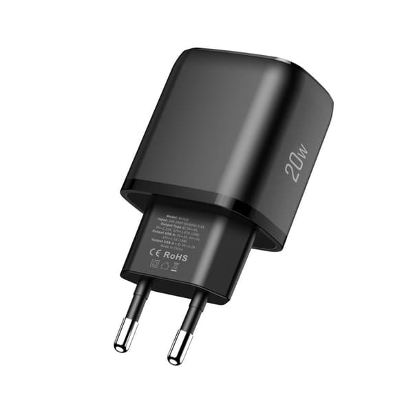 NCA20 USB-A USB-C PD QC 20W Vægoplader - Sort