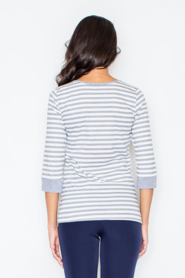 Randig bluse til kvinder - langærmet randig bluse - grå bluse størrelse S