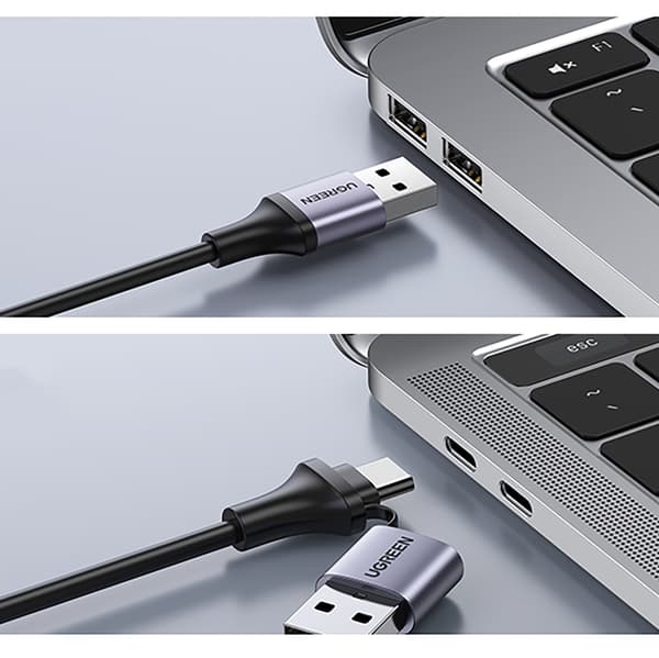 HDMI (hona) - USB-A / USB-C (hane) adapter - grå